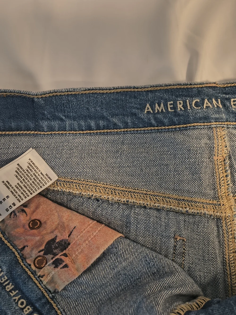 American Eagle Outfitters Distressed Blue Denim Jean Shorts with Orange Underlay